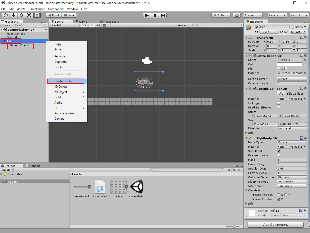 Unity: 2D platform game (tutorial for beginers). Part 1.